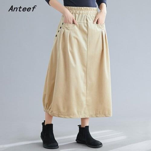 Corduroy plus size vintage 2021 high waist clothes autumn winter casual loose long skirts womens skirt women streetwear