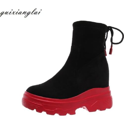 Womens shoes 2019 new thin stretch boots wild increase thick bottom cake bottom comfortable Martin boots women