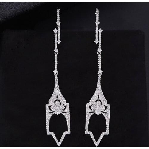 Blachette High Quality Tone Irregular Shape Cubic Zirconia Long Drop Dangle Earrings For Women Daily Gathering Anniversary
