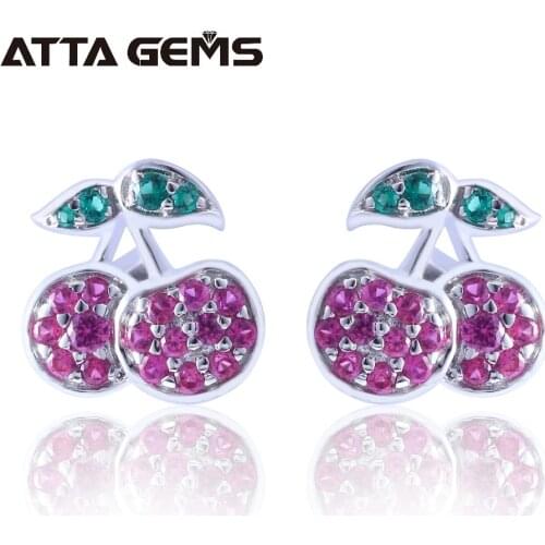 Red Ruby Sterling Silver Stud Earring Womens Jewelry Created Ruby Cherry Fruit Design Vivid Lovely Summer Jewelrys Fine Jewely