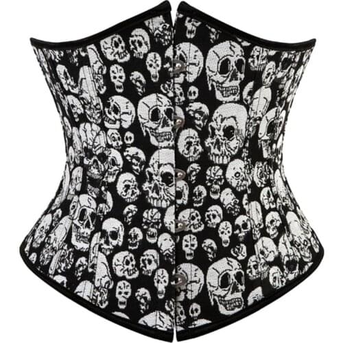 Skull Pattern Recovery Corset Waist Clip Corset Top Womens Bustier Corset Top Sexy Lingerie Sets Black Waist Cincher