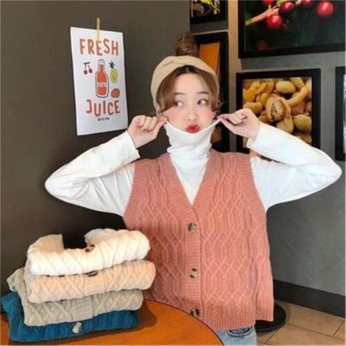 Sweater Vest Women Twist-knitting Solid Simple Soft Comfortable V-neck Sleeveless Open-stitch Female All-match Korean Loose New