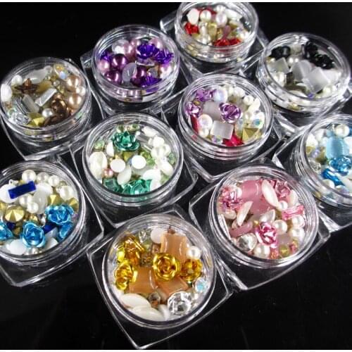 1 Box Mix Oval Cat Eye Stones Rhinestones for Nails Decorations Rose Flowers Pearl Pointed-Bottom Charm Nail Art DIY Accessories
