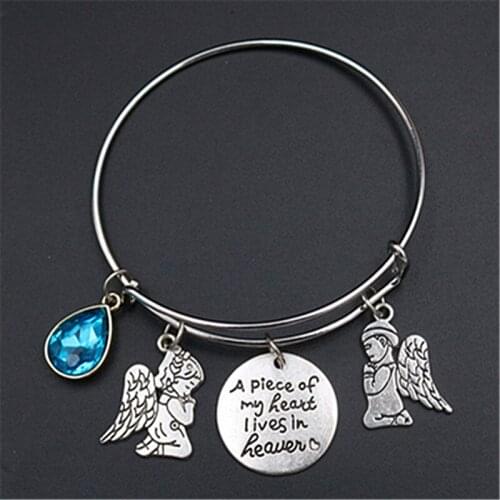 1pc A Piece Of My Heart I Lives in Heaven Charm Angel Wishing Stone Pendants DIY Adjustable Metal Bangles A1570