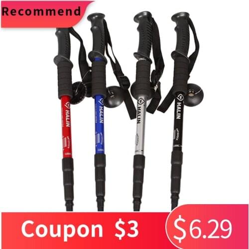 Premium 1pc 50-110cm 4 Section Straight Grip Handle Trekking Walking Hiking Sticks Poles Adjustable Telescopic Alpenstock Gifts