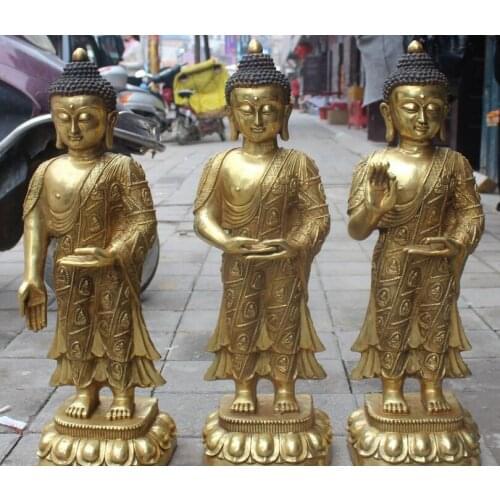 26" Tibet Buddhism Bronze Gilt Shakyamuni Sakyamuni Amitabha Buddha Statue Set