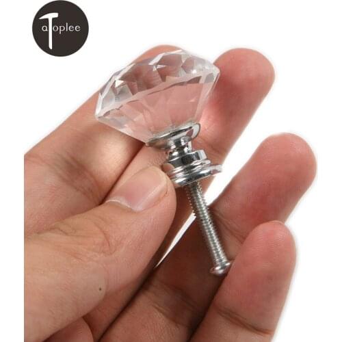 30mm Clear Crystal Glass Diamond Shape Zinc Alloy Handle Knobs Cupboard Cabinet Drawer Door Furniture Knob+Screw