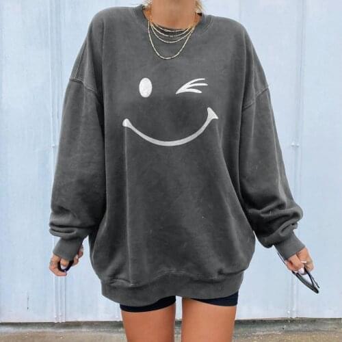 40#Womens Hoodies Happy Smile Printing Long Sleeve Sweatshirt Casual Pullover Plus Size Harajuku Elegant Tops худи толстовка