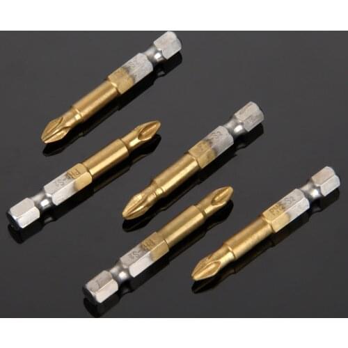 5Pcs 50mm Length Single Side Magnetic Tip Phillips Head Cross 1/4" Hex Shank S2 Steel Anti-Slip Electric Screwdriver Bits Set