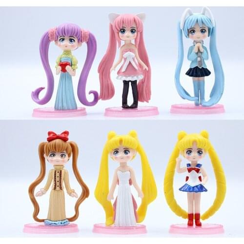 Bandai 6-piece Beauty Warrior Toy Figure Ice Moon Doll Model Baking Decoration Cake Ornament with Base