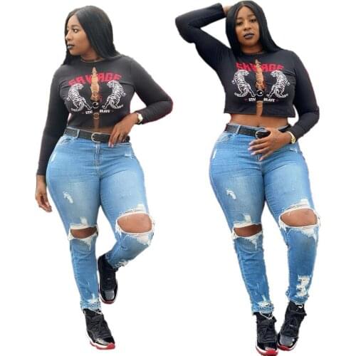 AR5600 Europe and the United States 2021 sexy womens clothing fashion solid color long-sleeved printed chest slit buckle top