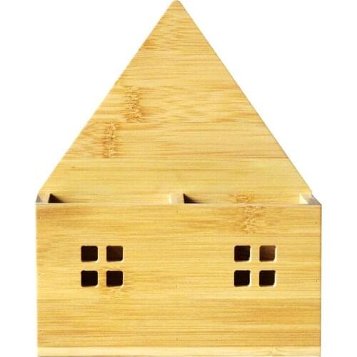 Bamboo remote control storage box desktop double grid pen holder creative hotel room decoration