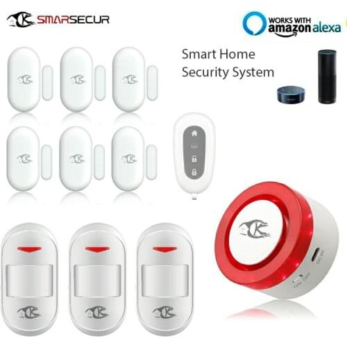 Wireless WIFI Smart Home Security Alarm System Door Contact PIR Detector Remote Control and Shine Light Siren