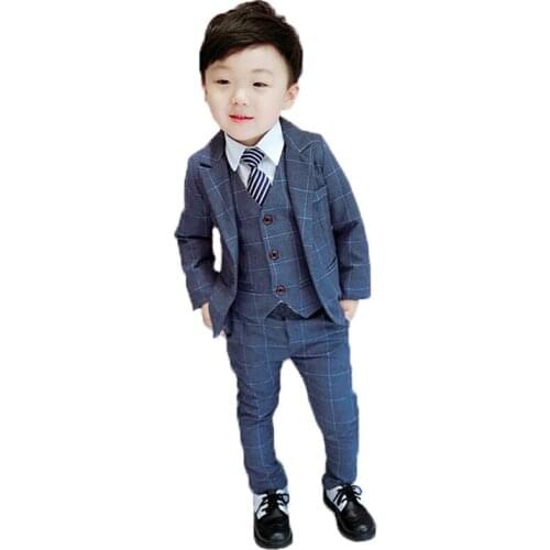 Brand Children Flower Boys Suits Blazer Kids clothing Formal Dress Suit For Weddings Birthday Clothes Set Jackets Vest Pants