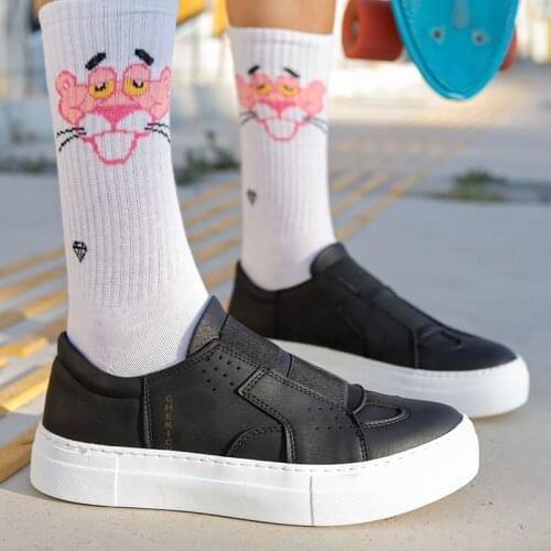 Chekich Womens & Mens Shoes Black Color Faux Leather Elastic Band Casual Sportive Unisex Lightweight Brand White Outsole Office Wedding Walking Lovers Footwears Sneakers Comfortable Slip On Flexible CH033 Women V5