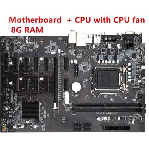 Cpu with cpu fan+ 8gb ram 12PCI-E mining board B250 MINING EXPERT B250-BTC PRO 12PCI LGA1151 DDR4 12 graphics motherboard