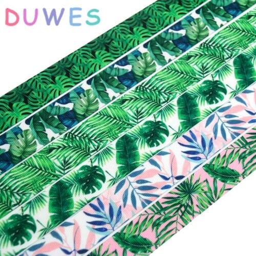 DUWES 50yards tropical leaf printed grosgrain Ribbon Accessory hairbow headwear decoration Wholesale OEM DIY D906