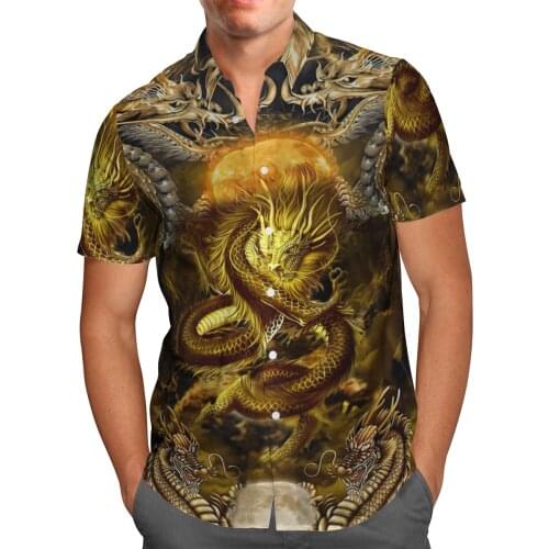 Vintage 3D Golden Dragon Hawaiian Shirt Men Summer Fashion Beach Short Sleeve Shirts Oversized Chemise Homme Camisa Masculina