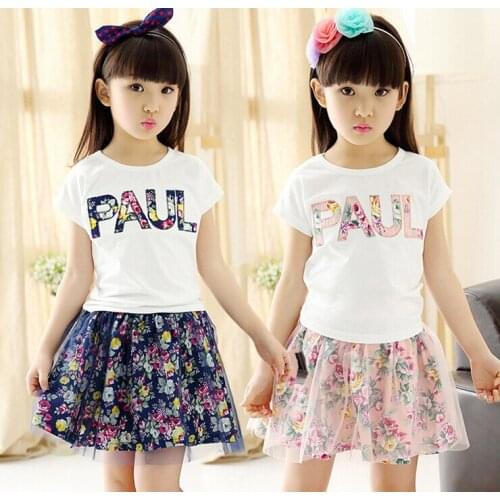 2020 new summer styles girls cotton PAUL floral gauze skirt suit skirt suit 2-7 years old girl