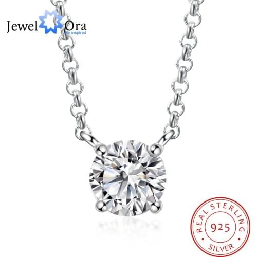 JewelOra 925 Sterling Silver 1ct 6.5mm Round Cut Moissanite Pendant Necklace Elegant D Color Moissanite Necklace Wedding Jewelry