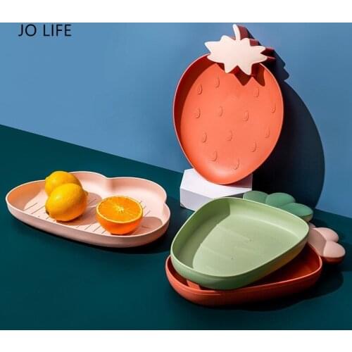 JO LIFE Nordic Macaroni Color Tableware Creative Fruit Snack Tray Cute Plastic Cartoon Frosted Strawberry Cloud Nuts Plate Bowl