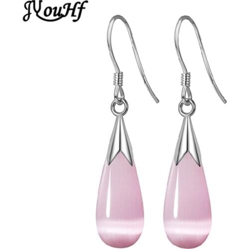 JYouHF Fashion Korean Pink White Opal Stone Dangle Earrings for Women Elegant Water Drop Silver Color Earrings Jewelry Oorbellen