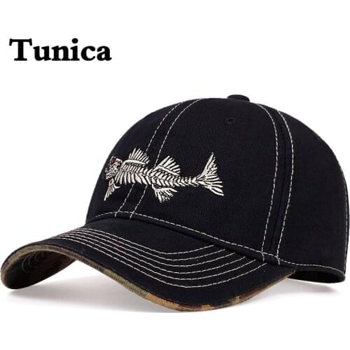 Fashion Men washed baseball cap Fish bone embroidery cotton personality caps adjustable hip hop golf hat Truck driver tide hats