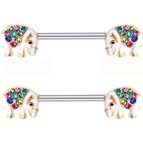 2piece Elephant Nipple Ring Nipple Shield Rings Body Piercing Jewelry Crystal Stone Animal Mamilo Rings Barbell Rings Women Gift