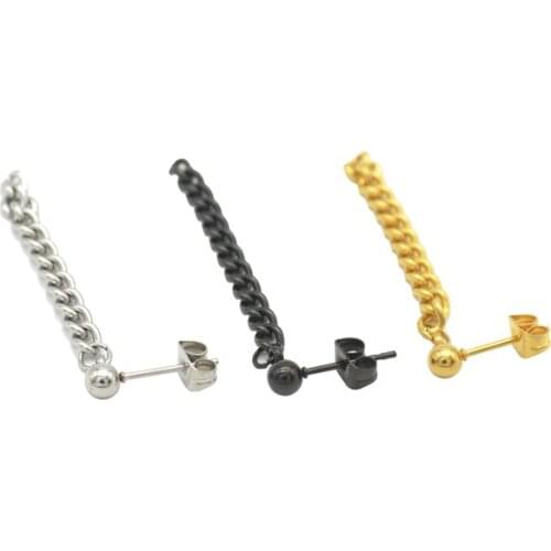 Korean Simple Chain Ear Stud Pin Earring Surgical Steel Black Gold Women Luxury Jewelry Wholesale