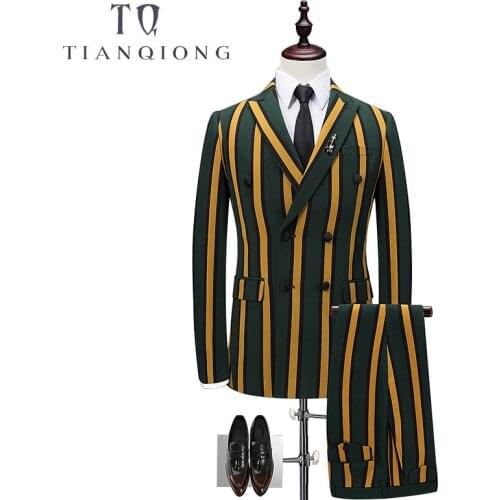 TIAN QIONG Vertical Stripes 3 Piece Suit Men Korean Fashion Business Mens Suits Designers 2018 Slim Fit Wedding Suits for Men