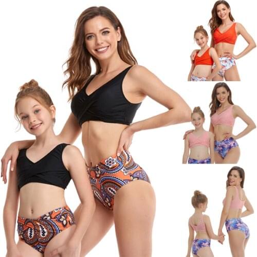 Four-Corner Lotus Leaf Mother And Daughter Two-Piece Bikini Family Outfit Swimming Suit For Bodysuit Women Shein Girl Swimwear