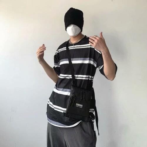 South Korea ins trend retro Hong Kong style jacket Japanese new simple striped loose couple short-sleeved T-shirt men and women