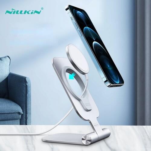 NILLKIN iphone Stand Holder For iPhone 12mini 12 Pro Max Foldable Aluminium Alloy Magnetic Wireless Fast Charging Phone Stand