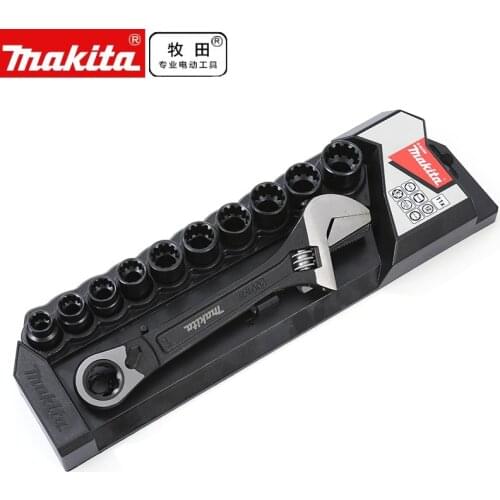 Makita B-65458 Fast Manual Wrench Wear-resistant Pipe Wrench Adjustable Ratchet Wrench Universal Ratchet Socket Set 11 Piece Set