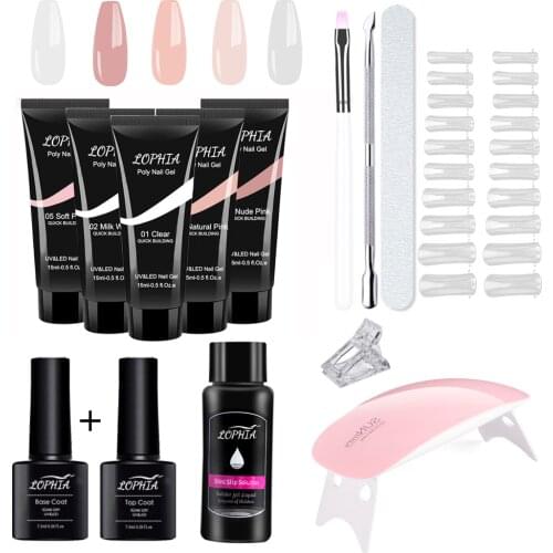 LOPHIA 10pcs Poly Nail Gel Extension Manicure Kit Base Top Gel Nail Drying Lamp Pedicure Varnish DIY Nail Tools Builder Kits new