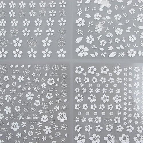 Cherry Blossoms White 3D Nail Sticker Sakura Leaves Adhesive Slider Bronzing Gold Flower For Manicuring Nails Art Tip