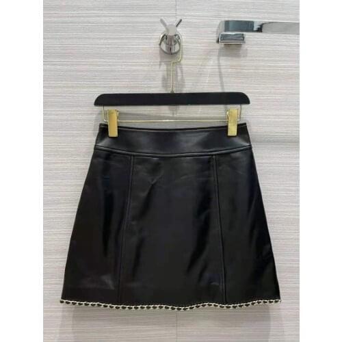 2021 Autumn high-quality black color small leather skirt for women