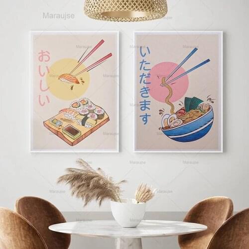 Japanese Style Kitchen Food Posters and Prints Ramen Sushi Canvas Painting Abstract Wall Pictures For Restaurant Home Decor