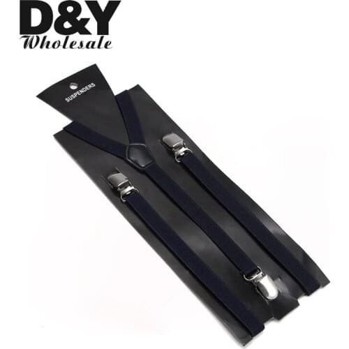 Women MenS Shirt Suspenders For Trousers Pants Holder Wedding 1.5cm wide navy Clip-on Elastic Braces Slim Y-back gallus solid