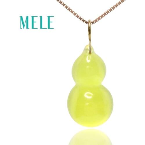 Natural prehnite real 18K gold prehnite pendant,gourd shape fashion gemstone jeaelry for women and man,best gift
