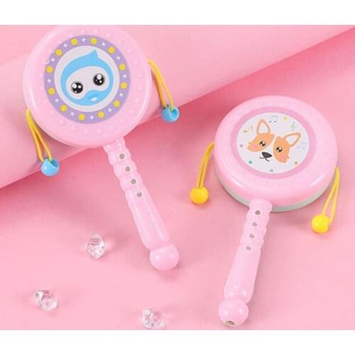 Drum-Shaped Rattle Attractive Beads Design Plastic Girls Boys Spin Toy Kids Hand Shaking Infant Toys Chinese Traditional Drums