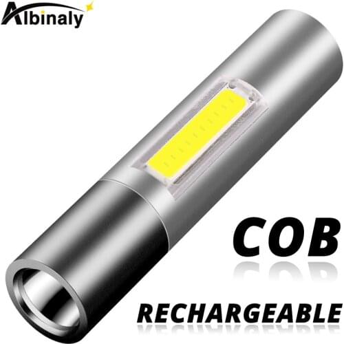 Portable MINI LED Flashlight With Side COB Light Built-in rechargeable lithium battery 3 lighting modes Used for camping