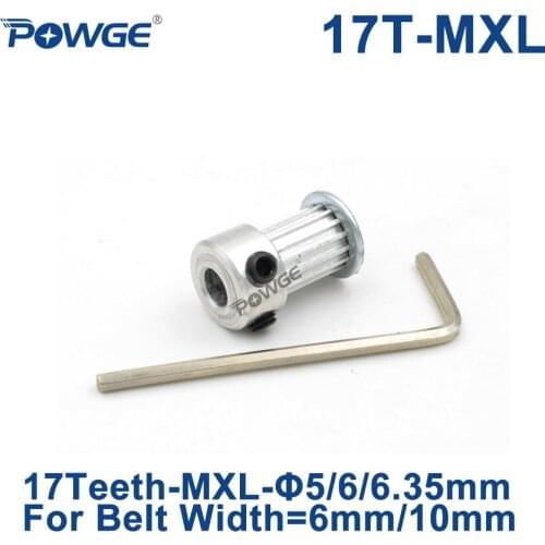 POWGE Inch Trapezoid 17 Teeth MXL Timing pulley Bore 5/6/6.35mm for width 6/10mm MXL Synchronous Belt gear wheel 17teeth 17T