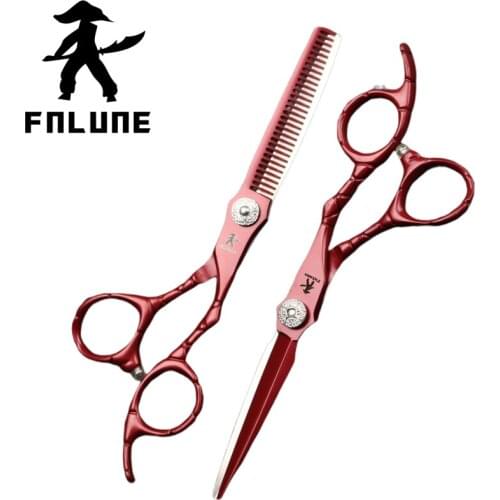 FnLune 9Cr18MoV Black Crocodile Handle Professional Hair Salon Scissors Cut Barber Haircut Thinning Shear Hairdressing Scissors