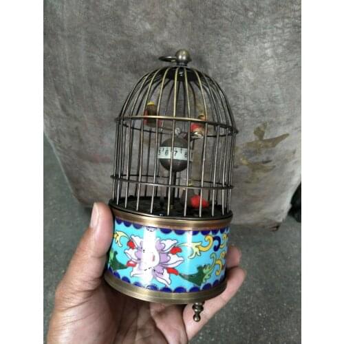 Rare Old Qing Dynasty royal clock \ mechanical watch, copper&Cloisonne carved birdcage, can work,1889,#3702,Free shipping