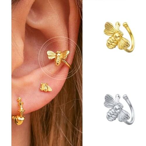 24k Gold-Plated /Silver Luxury Hip Hop Punk Bee Ear Cuff Zircon Earrings Pendientes Clip On Earring No Fake Piercing Earrings