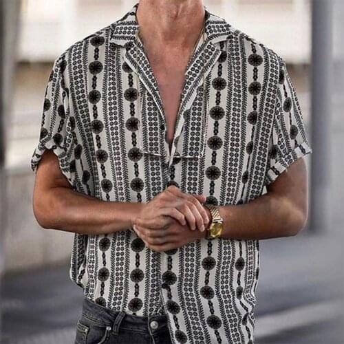 90s Vintage Print Men Lapel Shirts Casual Men Blouse Short Sleeve Shirt Dot Print Turn-down Collar Men Shirt Fashion Streetwear
