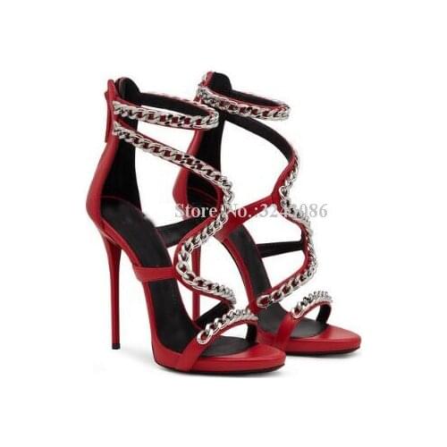 Woman Fashion Metal Chains Sandals Sexy Stiletto Heel Platform Sandals Shoes Lady Best Design Banquet Shoes Dropship