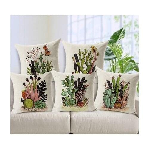 Rural small and pure and fresh flowers plant cactus hold pillow cushion for leaning on of 45 * 45 no core