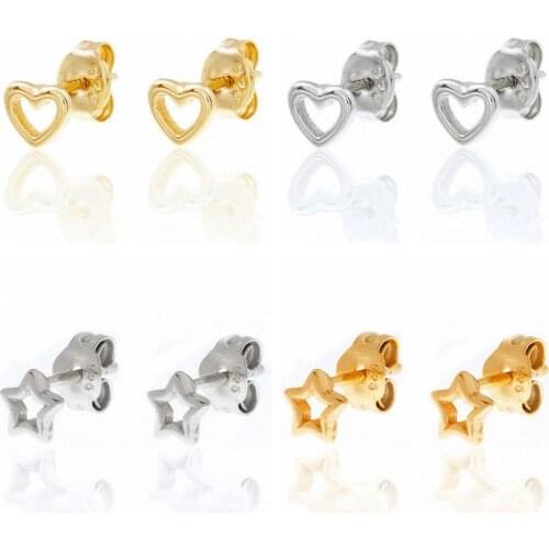 925 Silver Ear Needle Lovely Hollow out Stud Earrings Women Minimalist Mini Star Love Earring Korean Daily jewelry Accessories